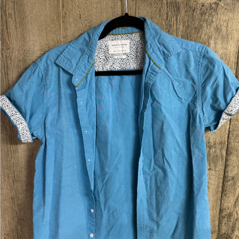 Denim & Flower Light Blue Casual Button Down Shirt